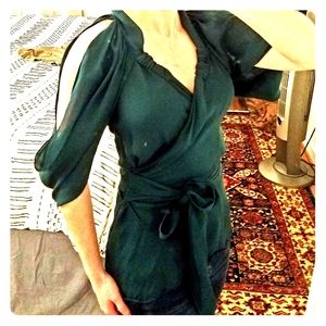 Teal silk wrap top